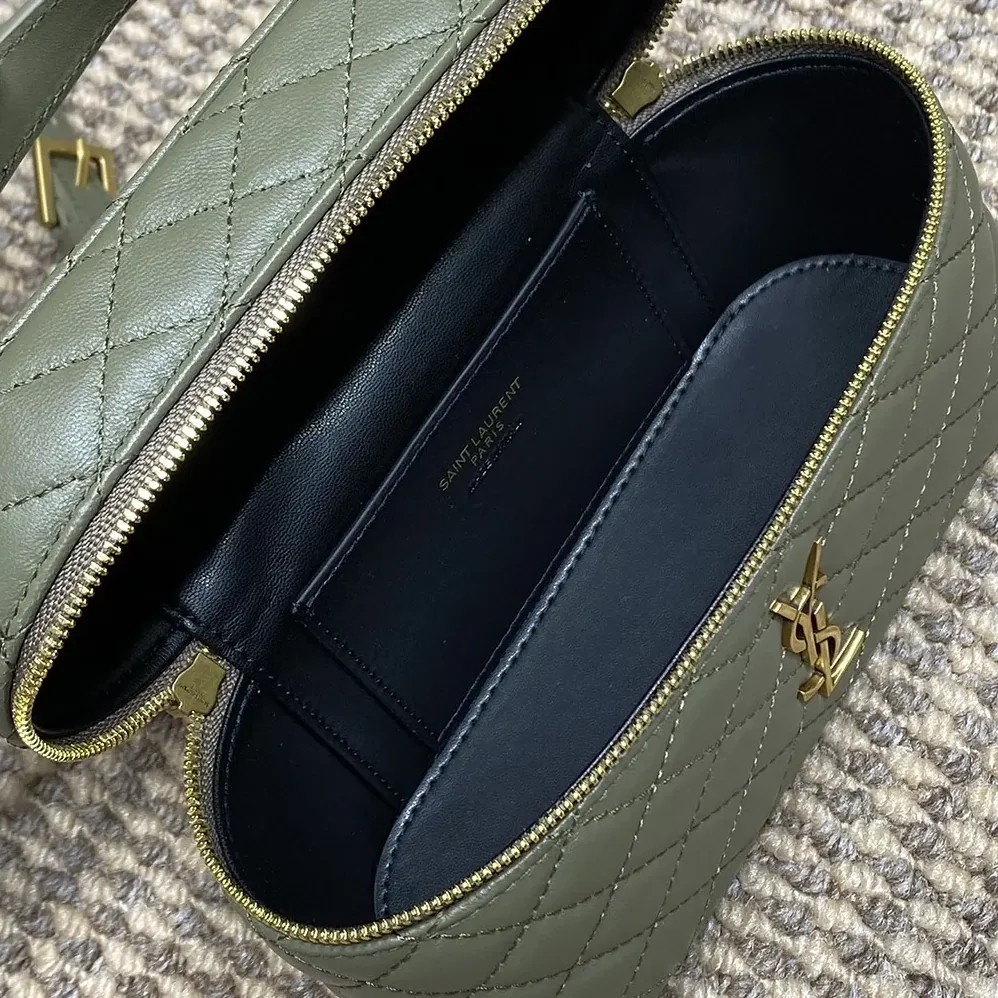 Saint Laurent YSL Gaby Vanity Bag In Lambskin for Women in Green Saint Laurent YSL Gaby Vanity Bag In Lambskin for Women in Green