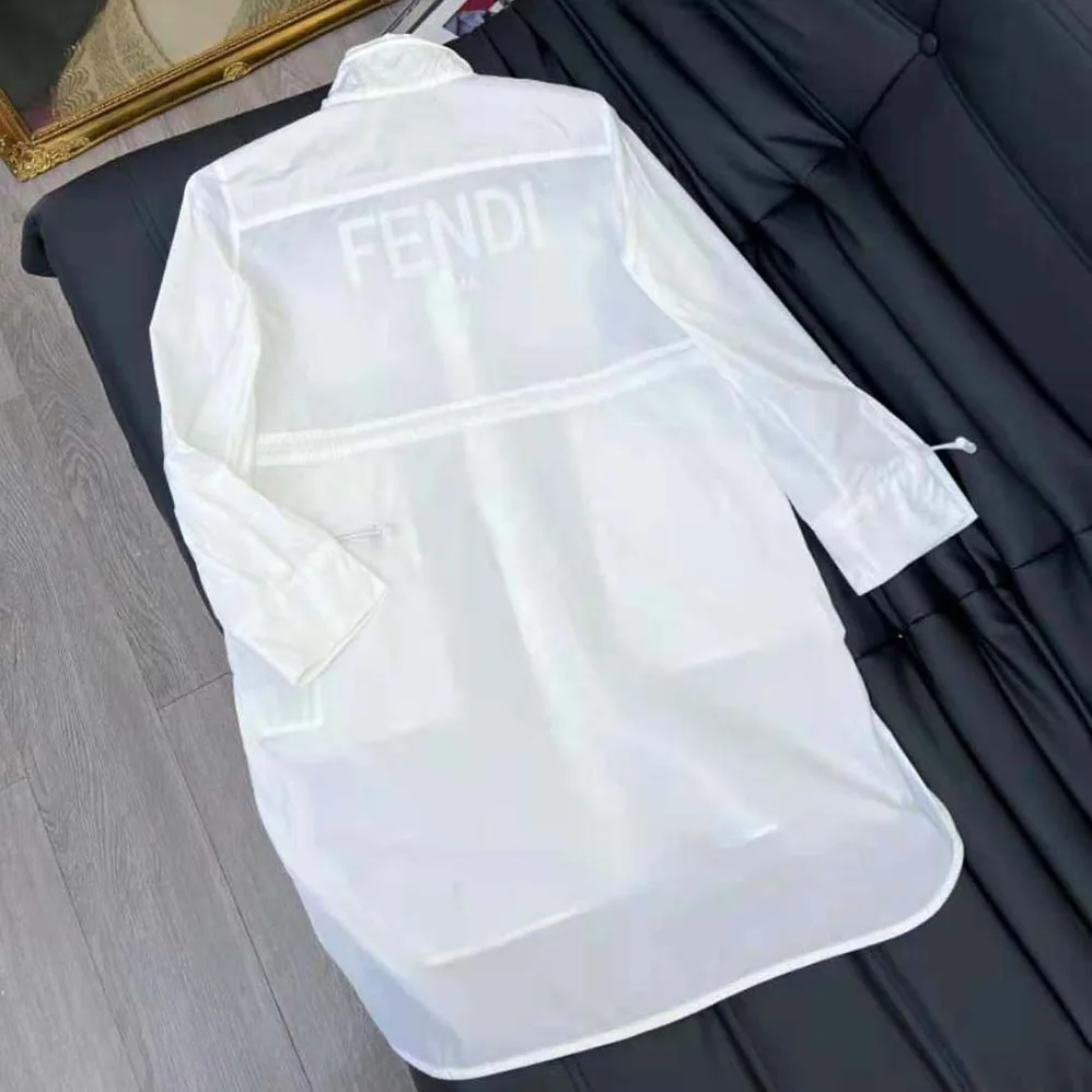 Fendi High Collar Shirt White Cotton Dress for Women