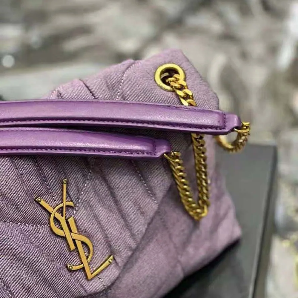 Saint Laurent YSL Puffer Small Bag in Denim and Smooth Leather for Women