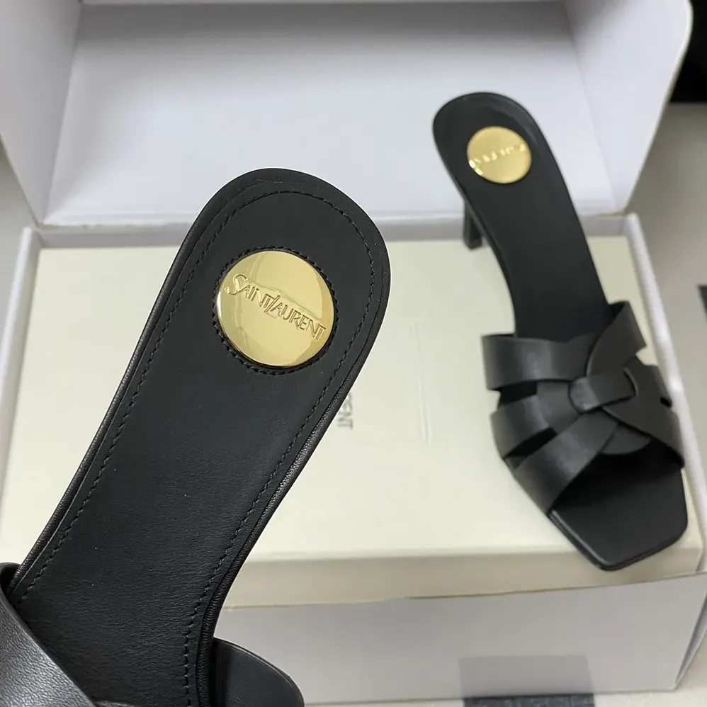 Saint Laurent YSL Tribute Mules in Smooth Leather for Women in Black Saint Laurent YSL Tribute Mules in Smooth Leather for Women in Black