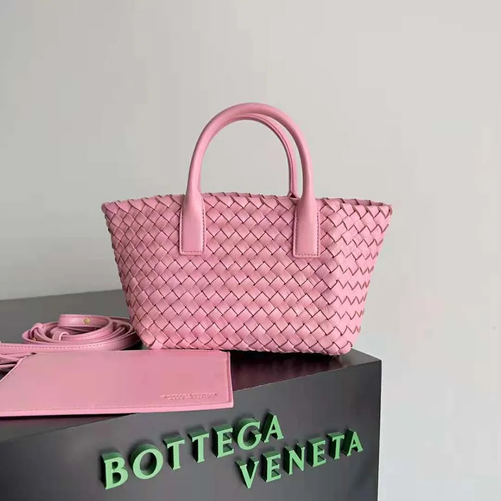 Bottega Veneta Mini Cabat Intreccio Leather Tote Bag with Detachable Strap for Women in Pink