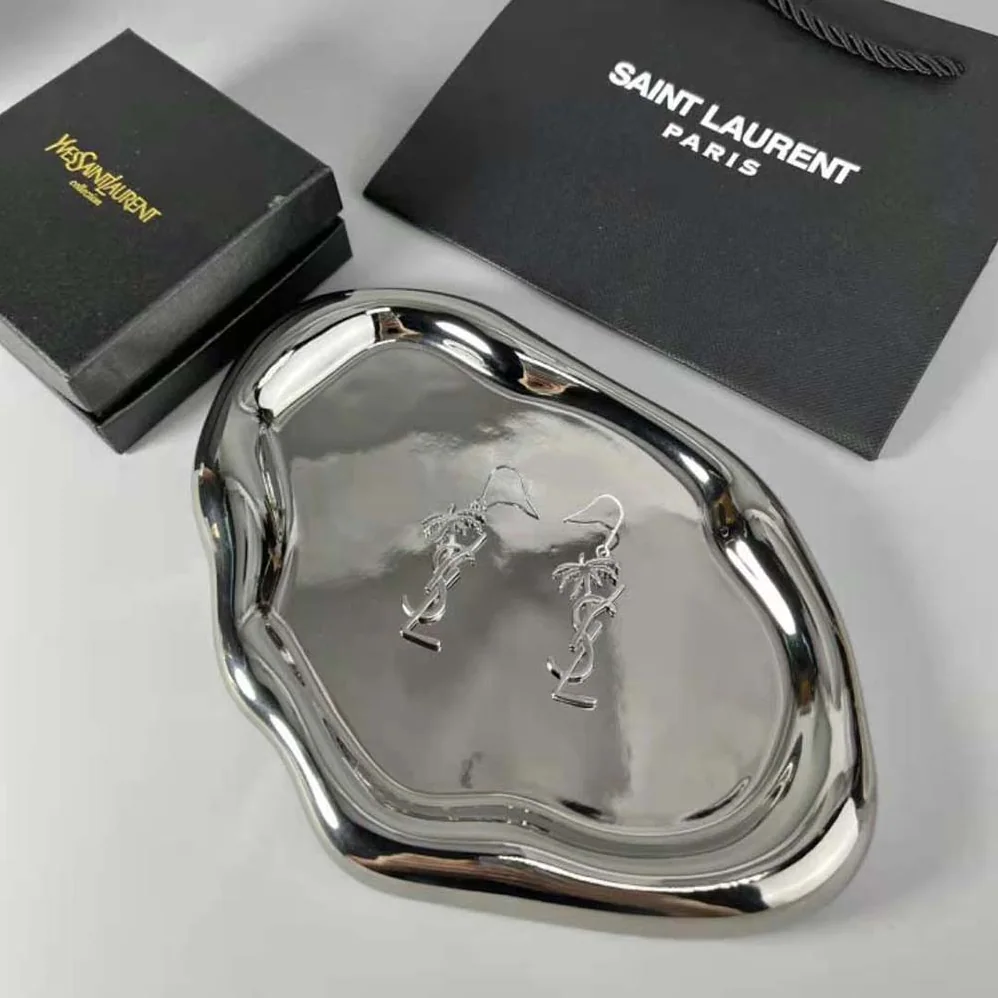 Saint Laurent YSL Monogram Palm Earrings in Metal for Women in Silver Saint Laurent YSL Monogram Palm Earrings in Metal for Women in Silver