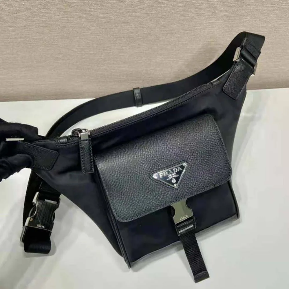Prada Re-Nylon and Saffiano Leather Shoulder Bag for Men in Black