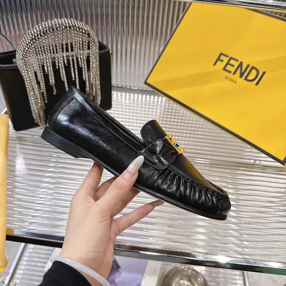 Fendi Baguette Black Nappa Leather Loafers for Women Fendi Baguette Black Nappa Leather Loafers for Women