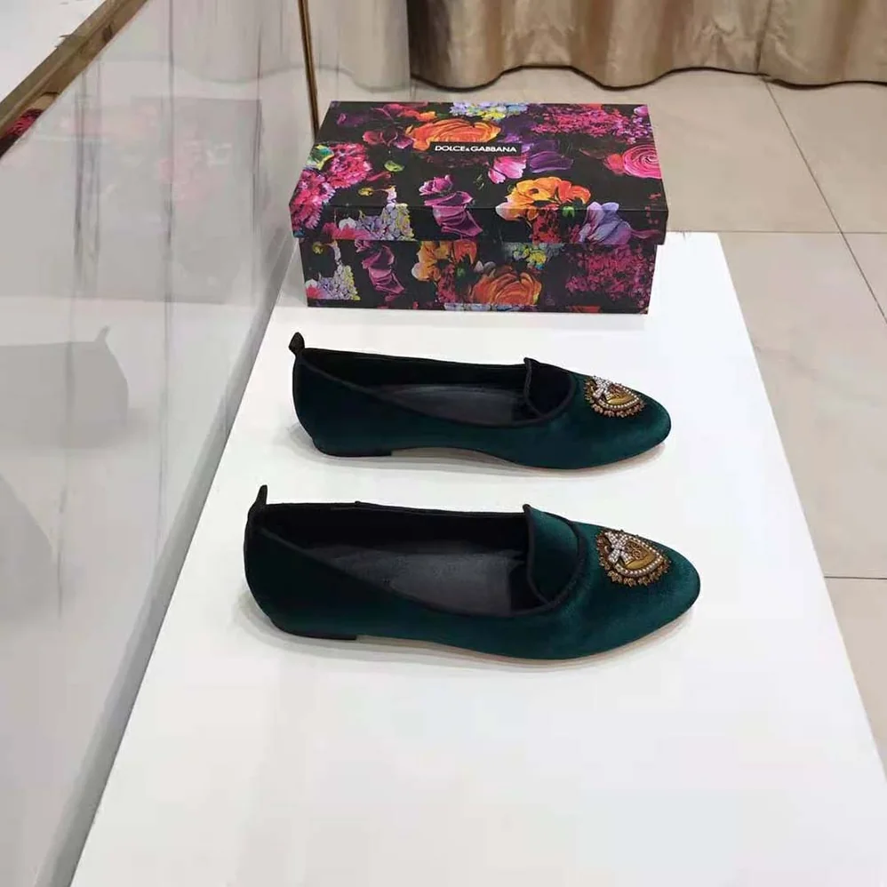 Dolce Gabbana D&G Velvet Devotion Slippers for Women in Green