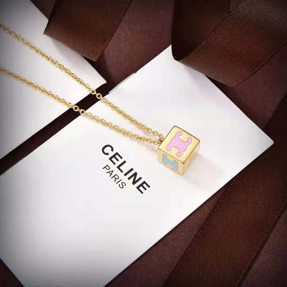 Celine Triomphe Cube Necklace in Brass with Gold Finish and Colored Enamel for Women Celine Triomphe Cube Necklace in Brass with Gold Finish and Colored Enamel for Women