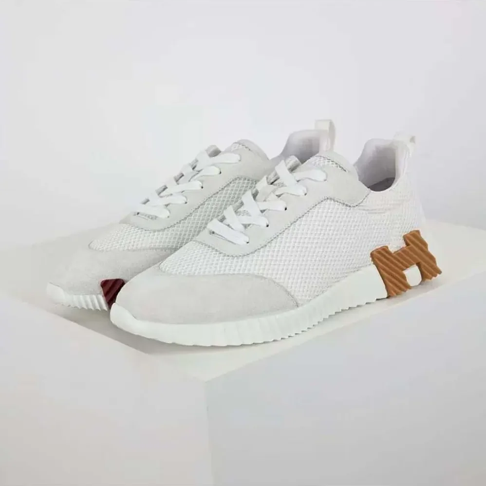 Hermes Bouncing Sneaker in Graphic Mesh and Suede Goatskin for Unisex in White Hermes Bouncing Sneaker in Graphic Mesh and Suede Goatskin for Unisex in White