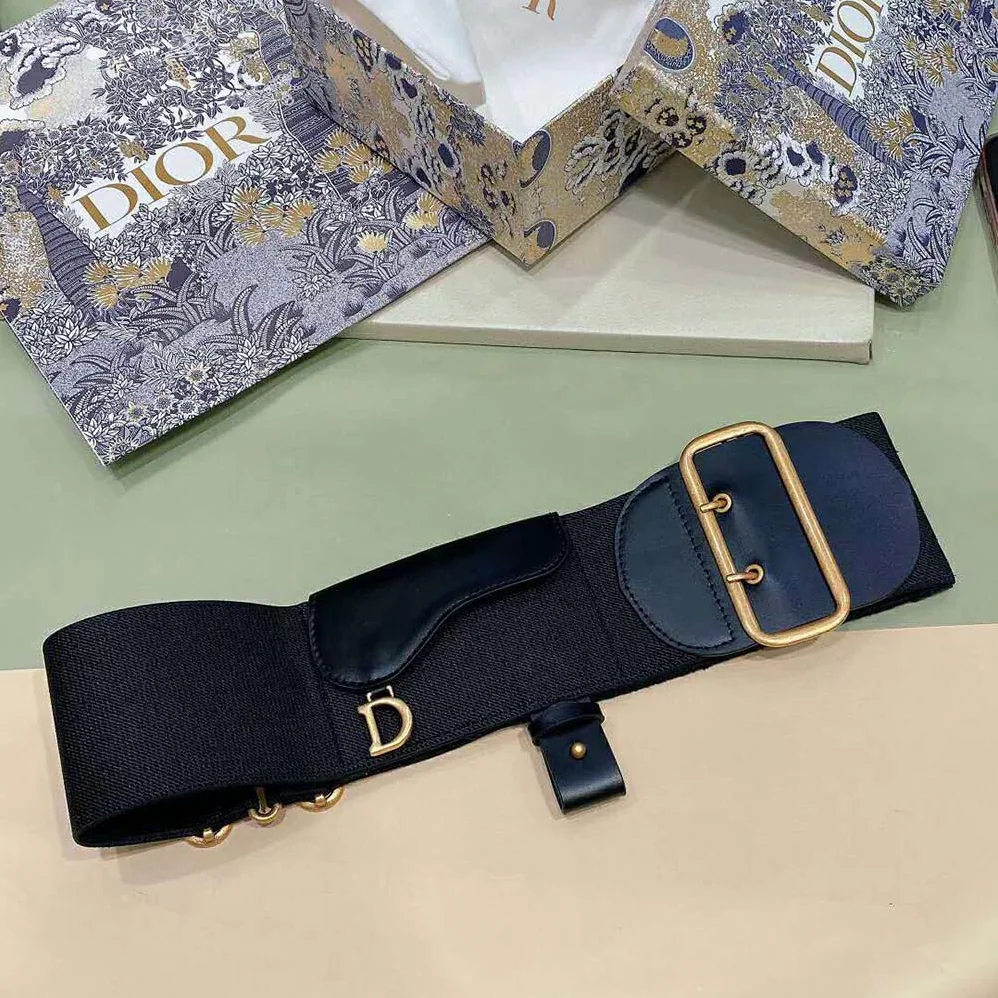 Dior Saddle Belt Black Smooth Calfskin and Technical Fabric 80 MM for Women