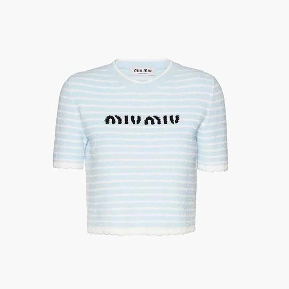 Miu Miu Bouclé Cotton Crew for Women in Neck Sweater Miu Miu Bouclé Cotton Crew for Women in Neck Sweater