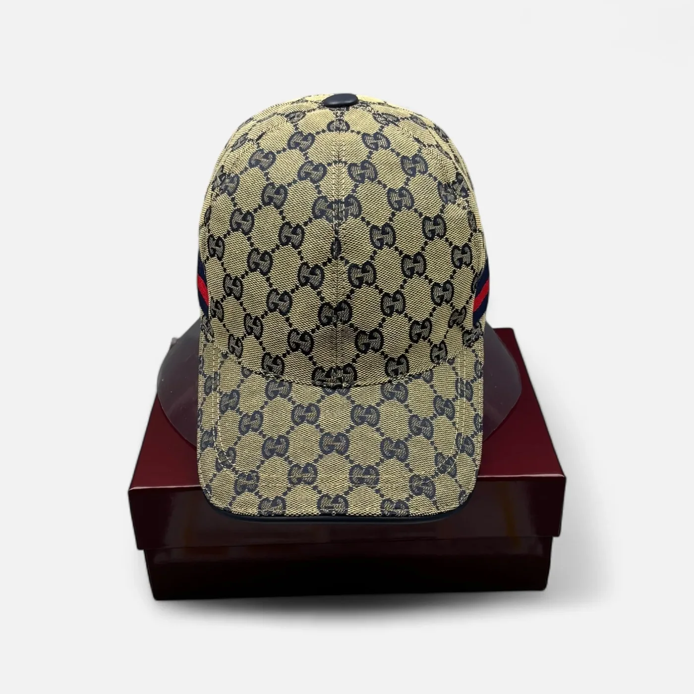 Gucci Original GG Canvas Baseball Hat With Web Beige in Blue GG Gucci Original GG Canvas Baseball Hat With Web Beige in Blue GG