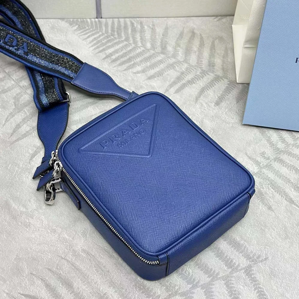 Prada Saffiano Leather Shoulder Bag for Men in Navy