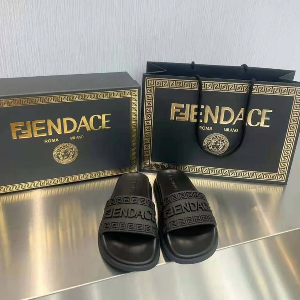 Versace Fendace Logo Sliders for Unisex in Black
