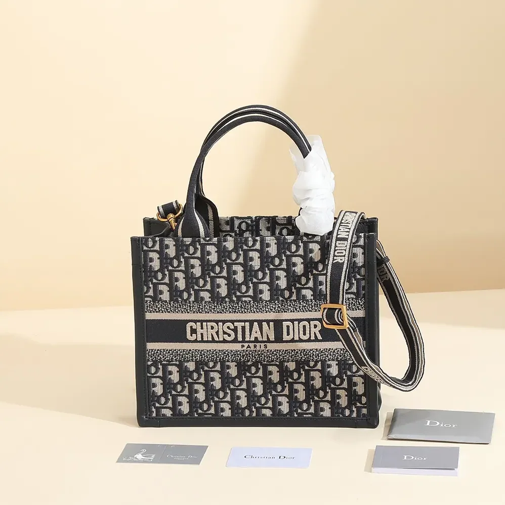 Dior Small Dior Book Tote Blue Dior Oblique Embroidery and Calfskin for Women