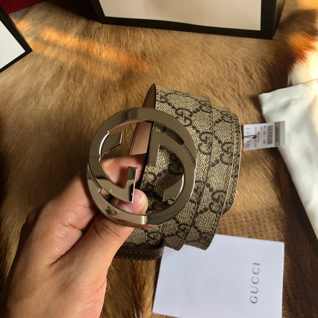 Gucci GG Belt With Interlocking G Buckle Beige in Ebony