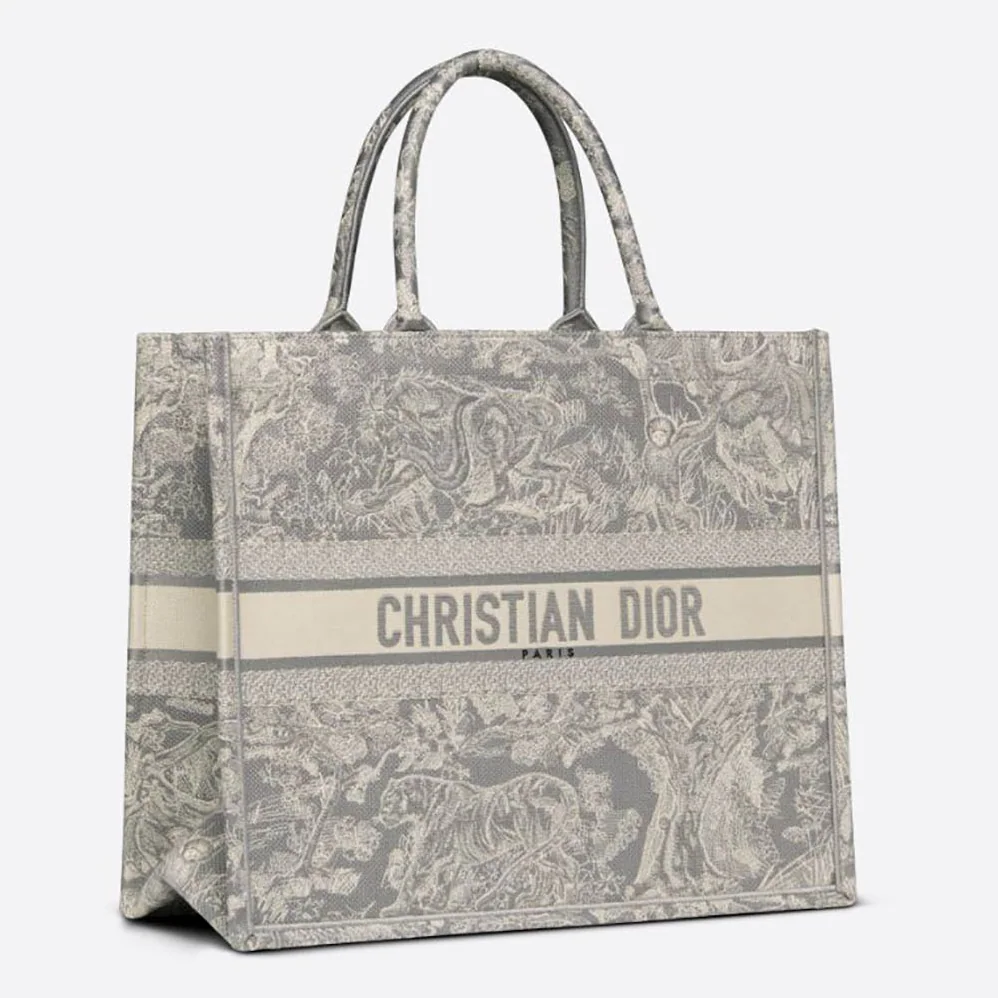 Dior Dior Book Tote Toile DE Jouy Reverse Embroidery for Women in Silver Dior Dior Book Tote Toile DE Jouy Reverse Embroidery for Women in Silver
