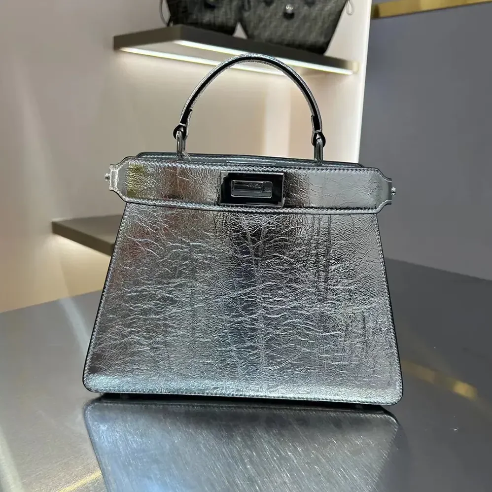 Fendi Peekaboo ISeeU Petite Small Silver Padded Nappa Leather Bag for Women Fendi Peekaboo ISeeU Petite Small Silver Padded Nappa Leather Bag for Women