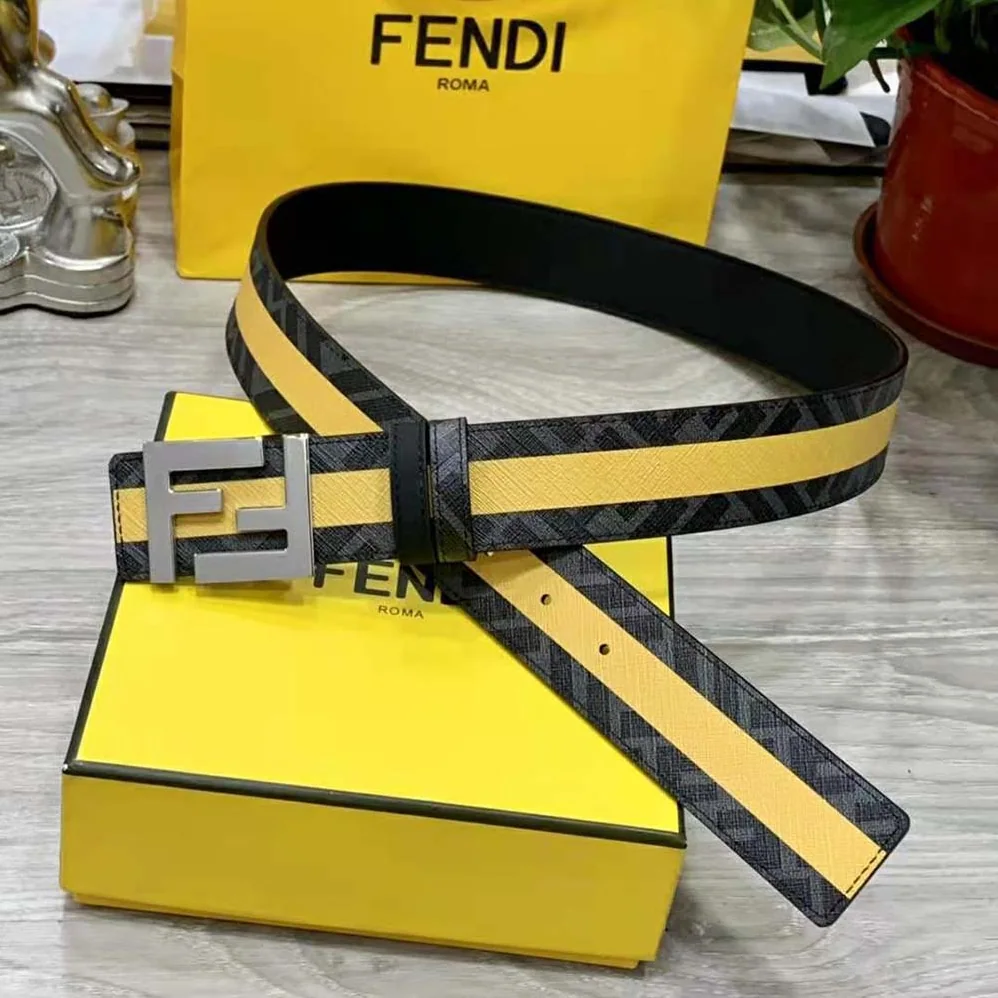 Fendi Black Leather Belt with FF Buckle with Stud Closure for Men Fendi Black Leather Belt with FF Buckle with Stud Closure for Men