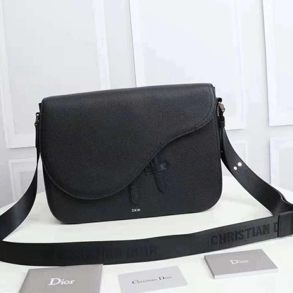 Dior Saddle Messenger Bag Black Grained Calfskin for Men