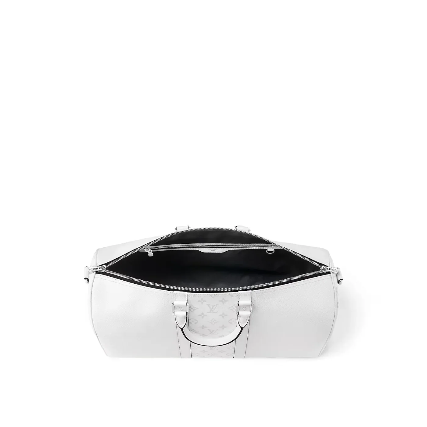 Louis Vuitton Keepall Bandouliere 50 Travel Bag in White Black Hardware Louis Vuitton Keepall Bandouliere 50 Travel Bag in White Black Hardware