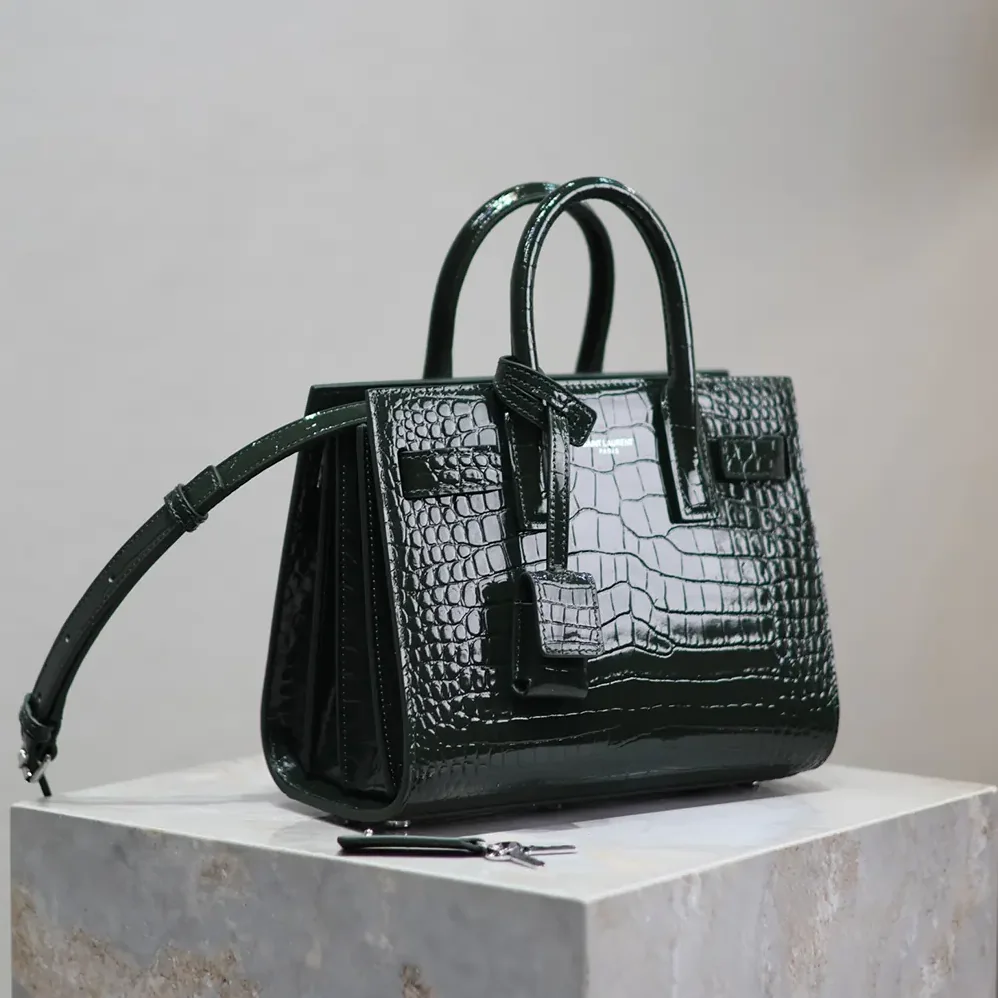 Saint Laurent YSL Sac De Jour in Crocodile Embossed Leather Nano for Women in Dark Green