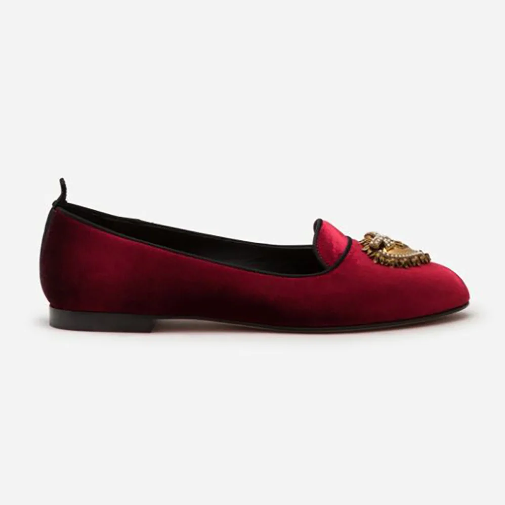 Dolce Gabbana D&G Velvet Devotion Slippers for Women in Red