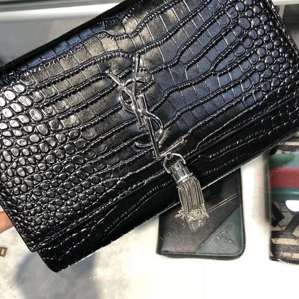 Saint Laurent YSL Kate Small Tassel Crocodile Embossed Leather for Women in Black
