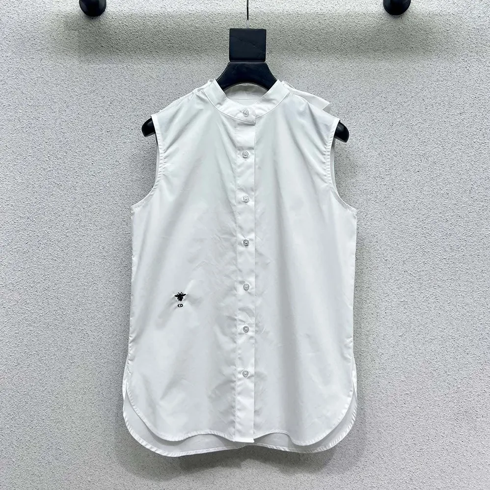 Dior Sleeveless Blouse with Removable Ruched Collar White Cotton Poplin for Women