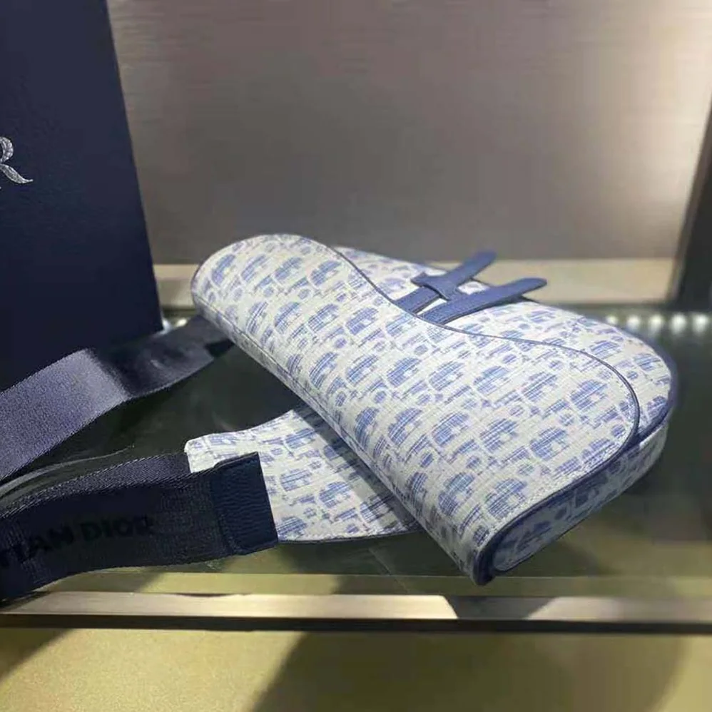 Dior Saddle bag Blue Dior Oblique Kasuri jacquard for Men Dior Saddle bag Blue Dior Oblique Kasuri jacquard for Men