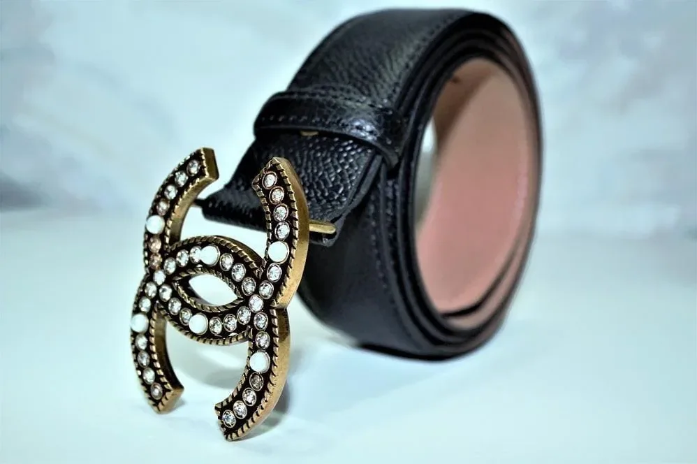 Amazing Caviar Pattern Belt Gold Diamond Buckle