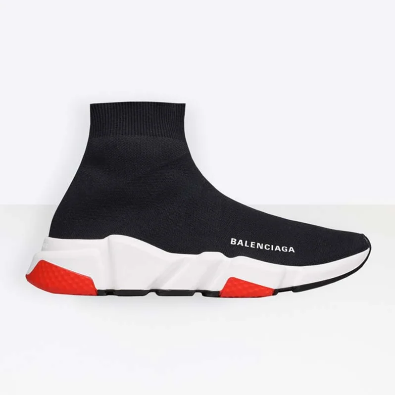 Balenciaga Speed Trainers in Black Knit and White Balenciaga Logo for Men in Red