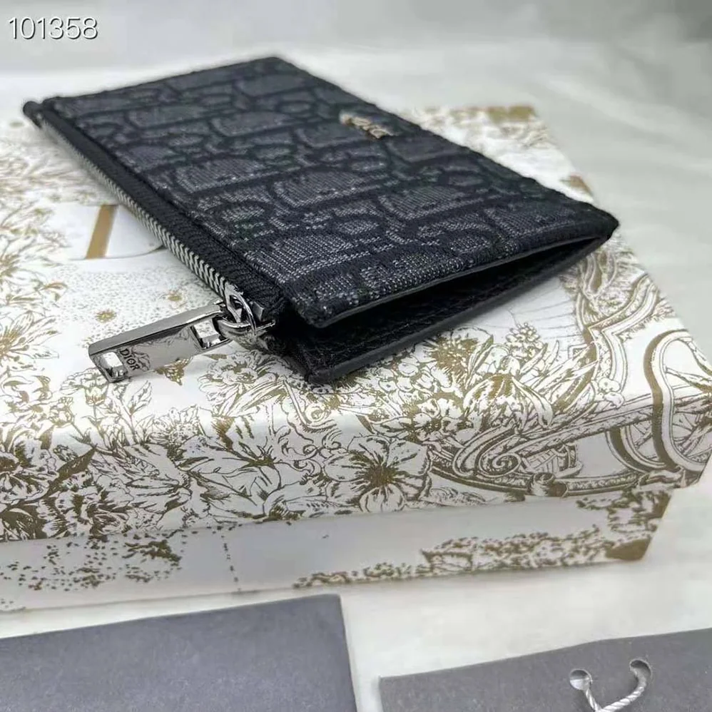 Dior Zipped Card Holder Black Dior Oblique Jacquard and Grained Calfskin for Men Dior Zipped Card Holder Black Dior Oblique Jacquard and Grained Calfskin for Men