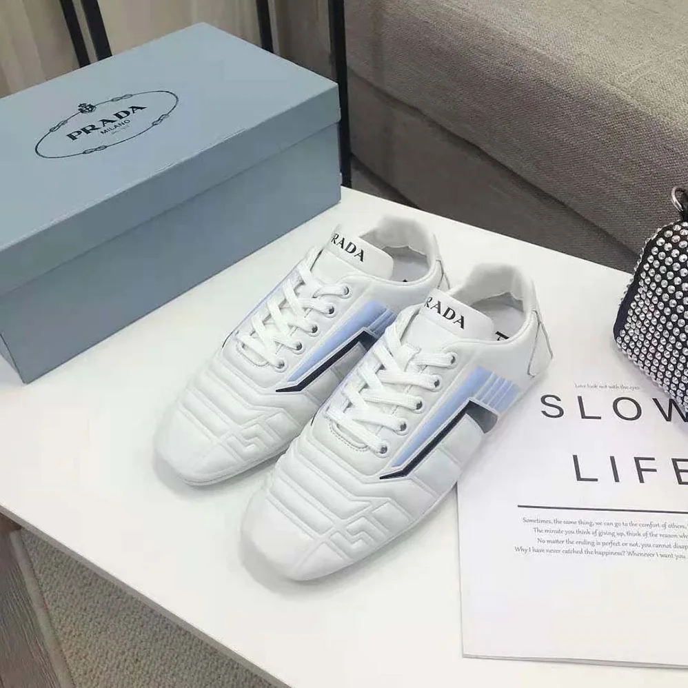 Prada Rev Leather Sneakers for Women in White Prada Rev Leather Sneakers for Women in White