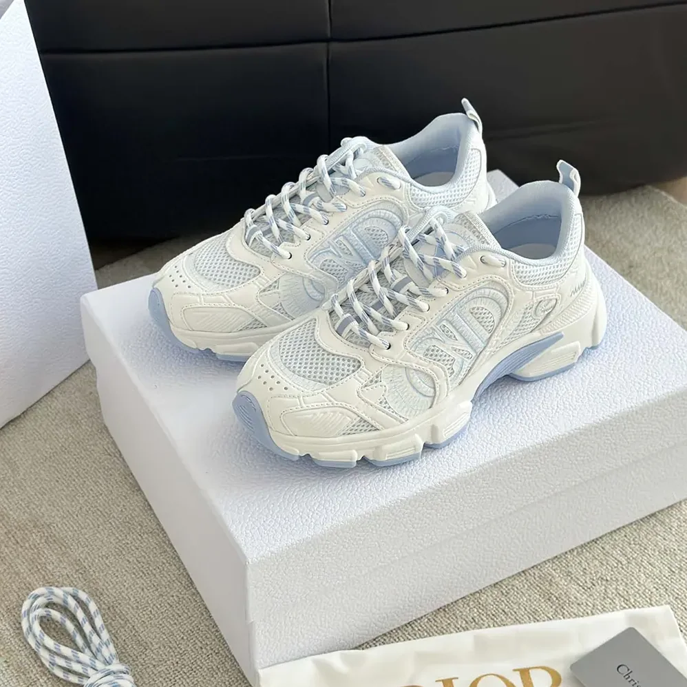 Dior Chrono Sneaker White and Sky Blue Mesh and Leather for Unisex in Effect Panels