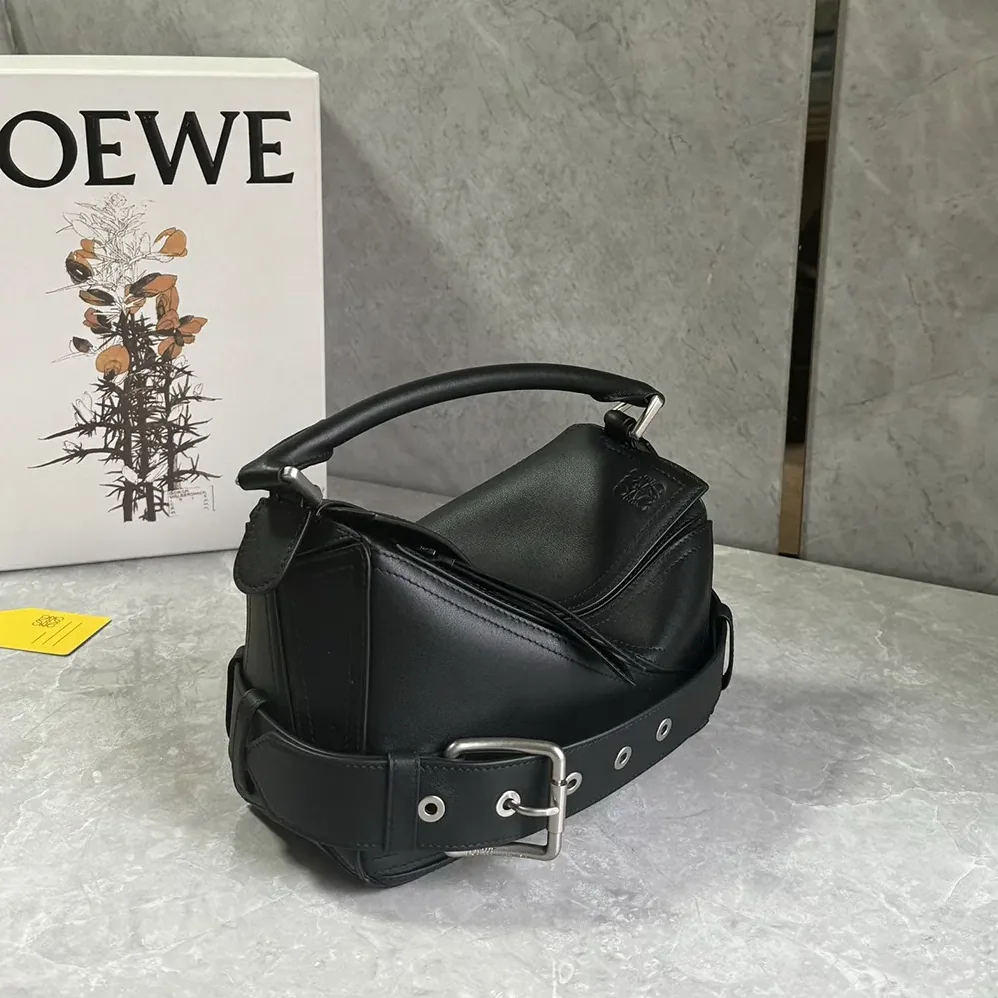 Loewe Small Puzzle Biker Bag in Shiny Calfskin for Unisex in Black