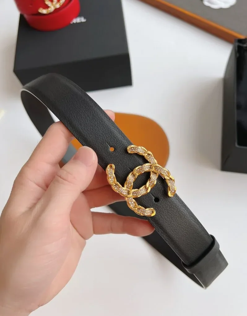 Chanel Twinkle Stone Chain CC Buckle Belt Black