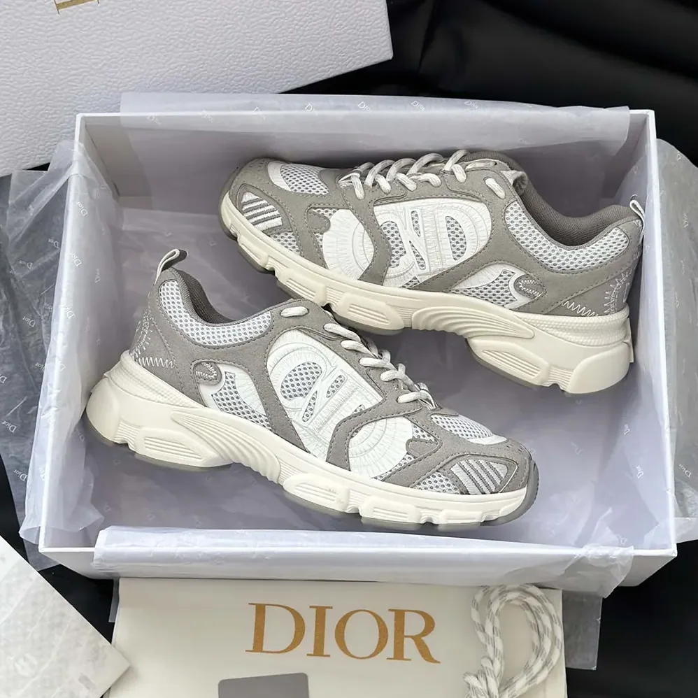 Dior Chrono Sneaker Gray Mesh and Suede Calfskin for Unisex
