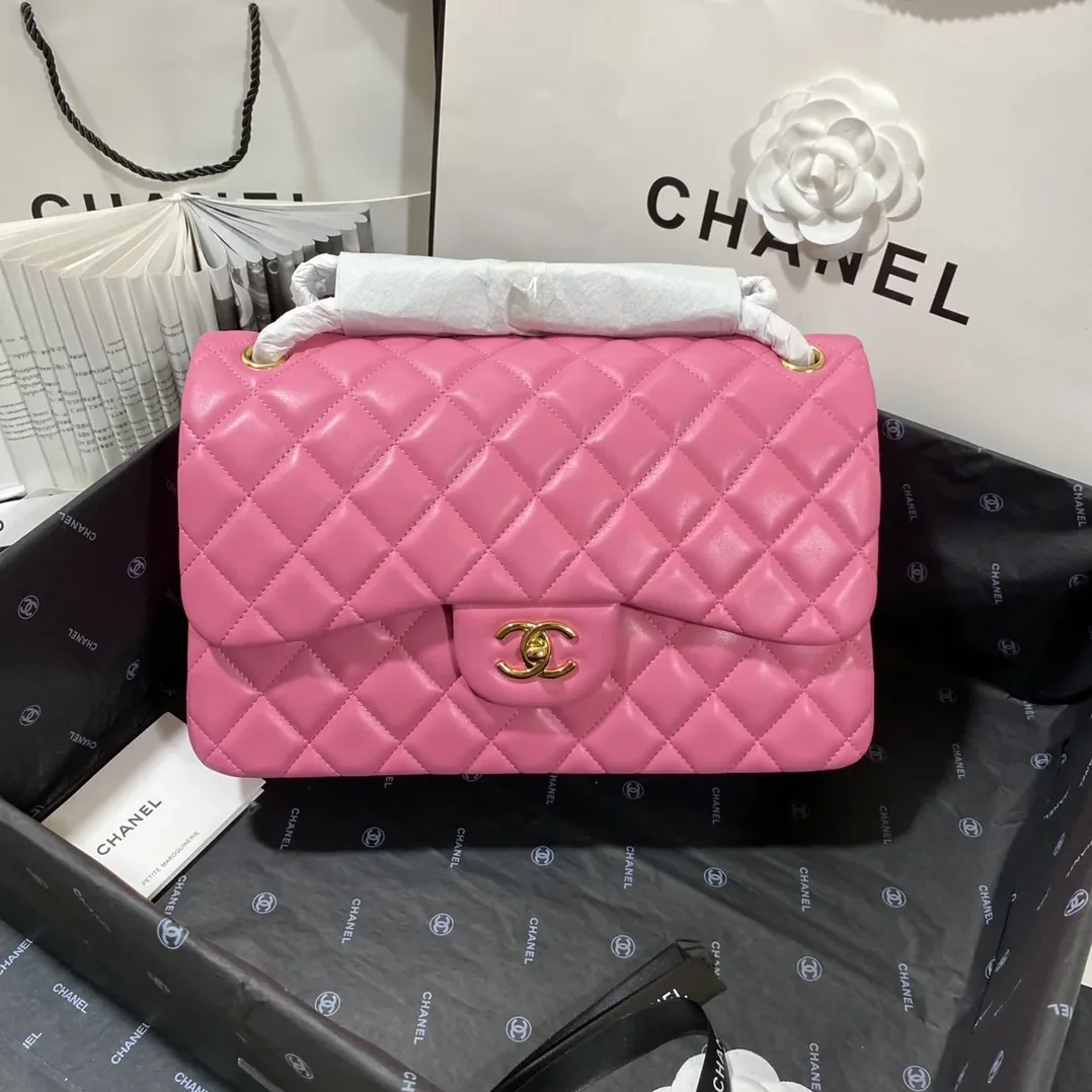 Chanel Classic Flap Bag Large Crossbody in Pink Gold Hardware