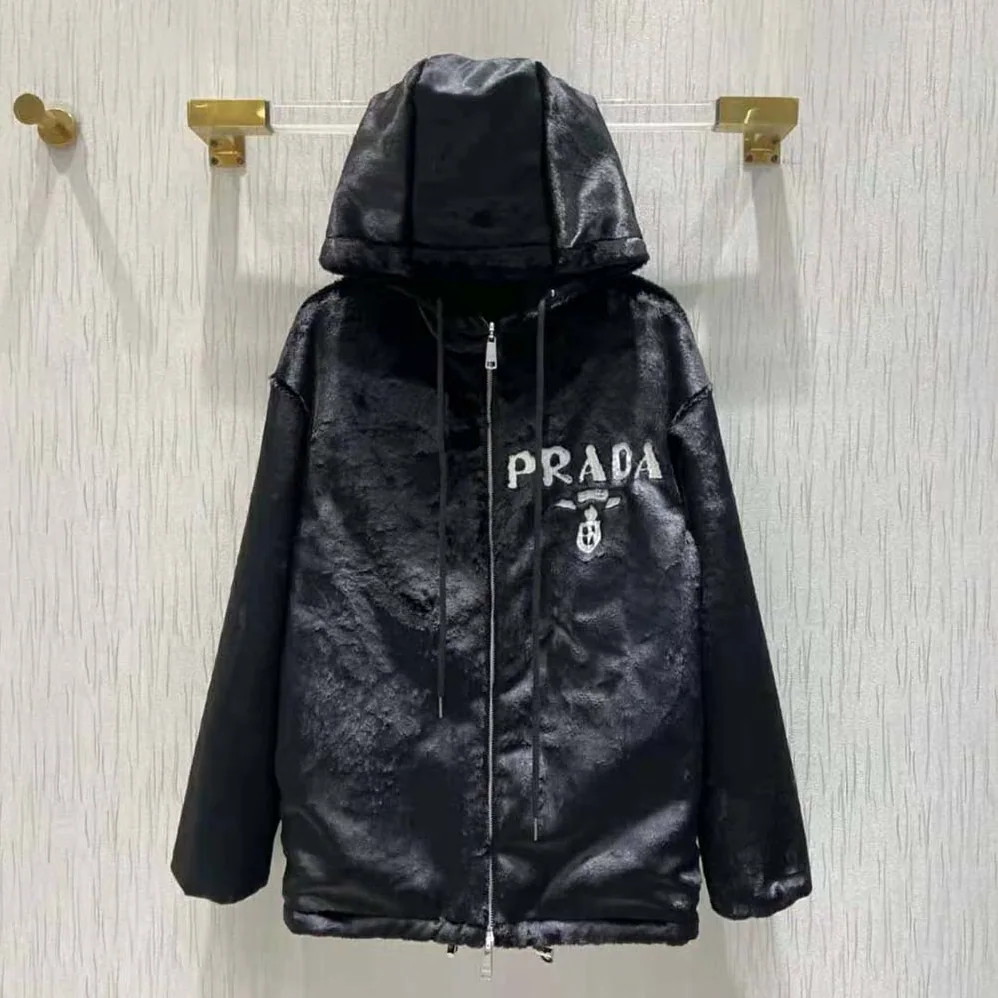 Prada Reversible Gabardine and Shearling Jacket for Women in Black