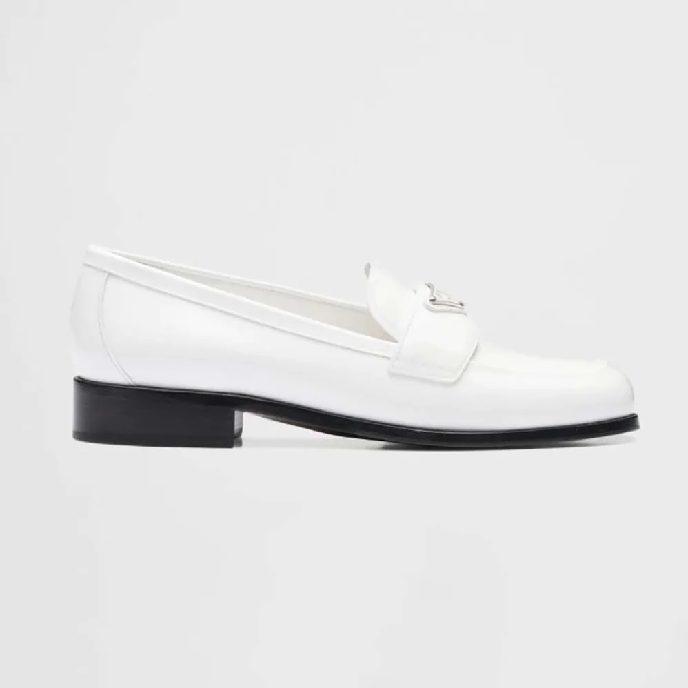 Prada Patent Leather Loafers in 25 mm Heel Height for Women in White Prada Patent Leather Loafers in 25 mm Heel Height for Women in White