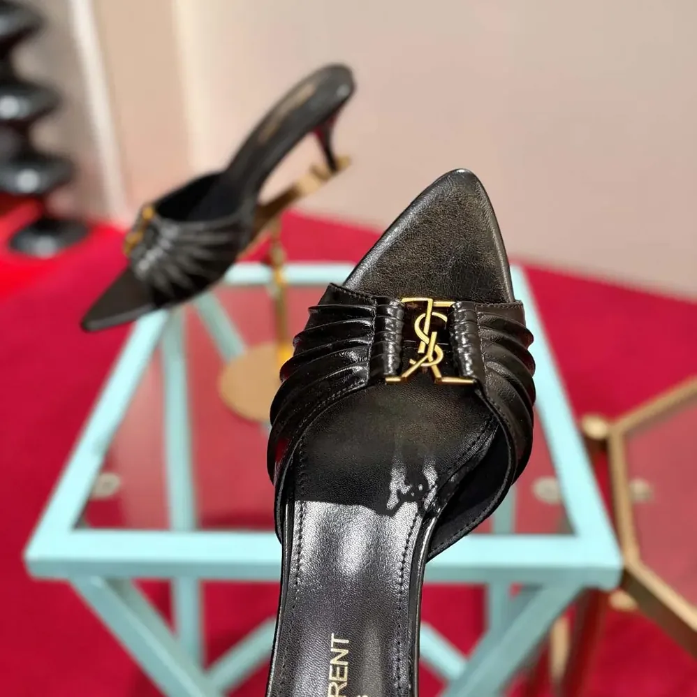 Saint Laurent YSL Babylone Mules In Smooth Leather Black for Women