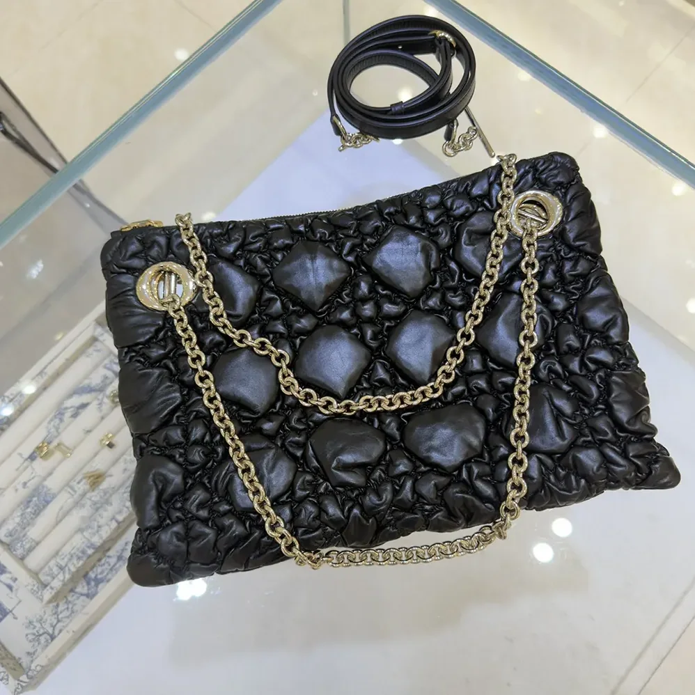 Dior Small Dior Crunchy Bag Black Puffy Macrocannage Calfskin for Women