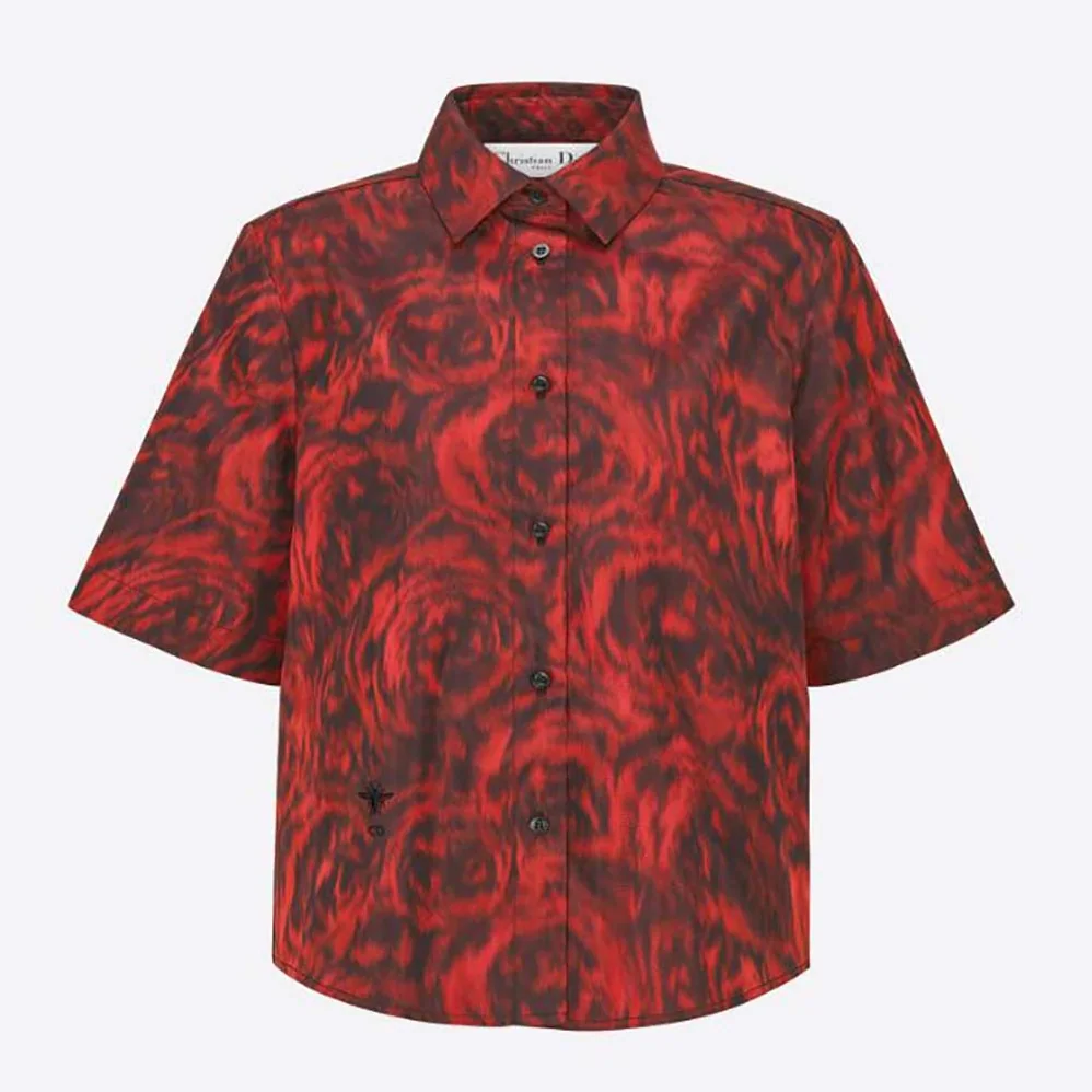 Dior Blouse Red Dior Roses Silk Taffeta for Women