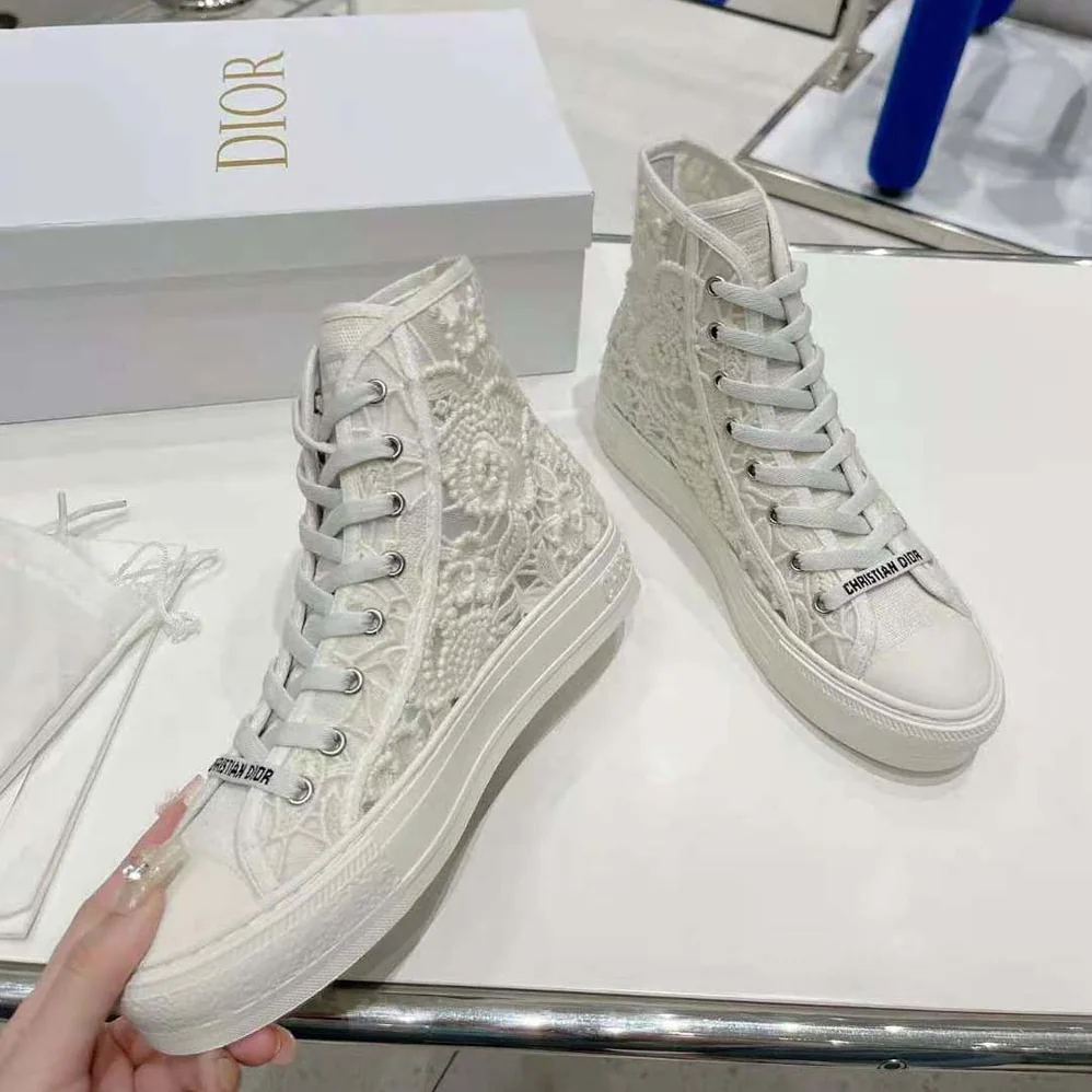 Dior Walk N Dior High-Top Sneaker White Macramé Embroidered Cotton for Women Dior Walk N Dior High-Top Sneaker White Macramé Embroidered Cotton for Women