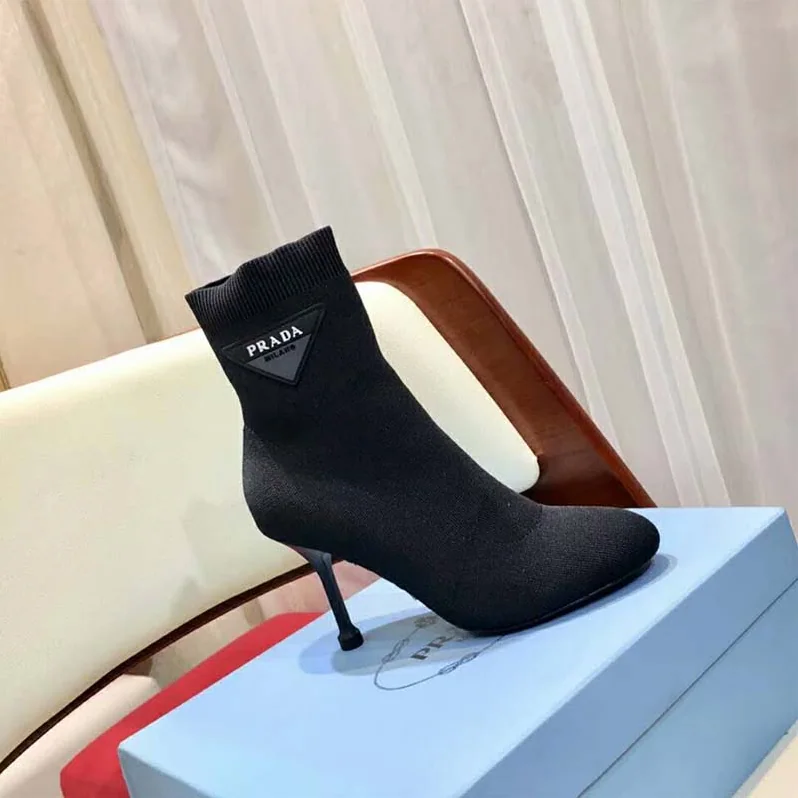 Prada Shoes Stretch Fabric Booties 90mm Heel Hight for Women in Black Prada Shoes Stretch Fabric Booties 90mm Heel Hight for Women in Black