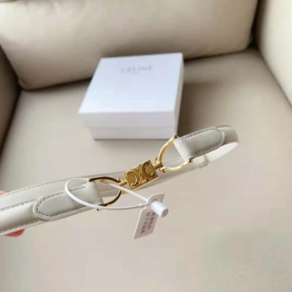 Celine Small Block Triomphe Belt in Taurillon Leather for Women in White Celine Small Block Triomphe Belt in Taurillon Leather for Women in White