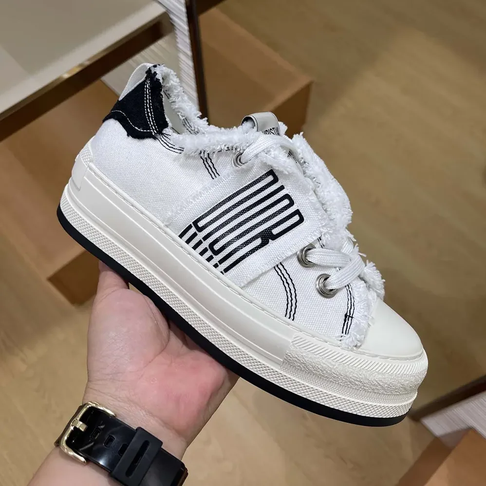 Dior Walk'n'Dior Platform Sneaker White and Black Fringed Cotton Canvas for Women Dior Walk'n'Dior Platform Sneaker White and Black Fringed Cotton Canvas for Women