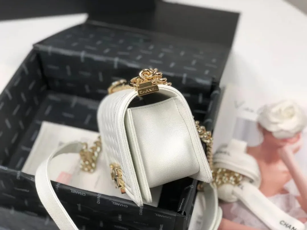 Chanel Boy Flap Small Crossbody Bag in White Gold Hardware