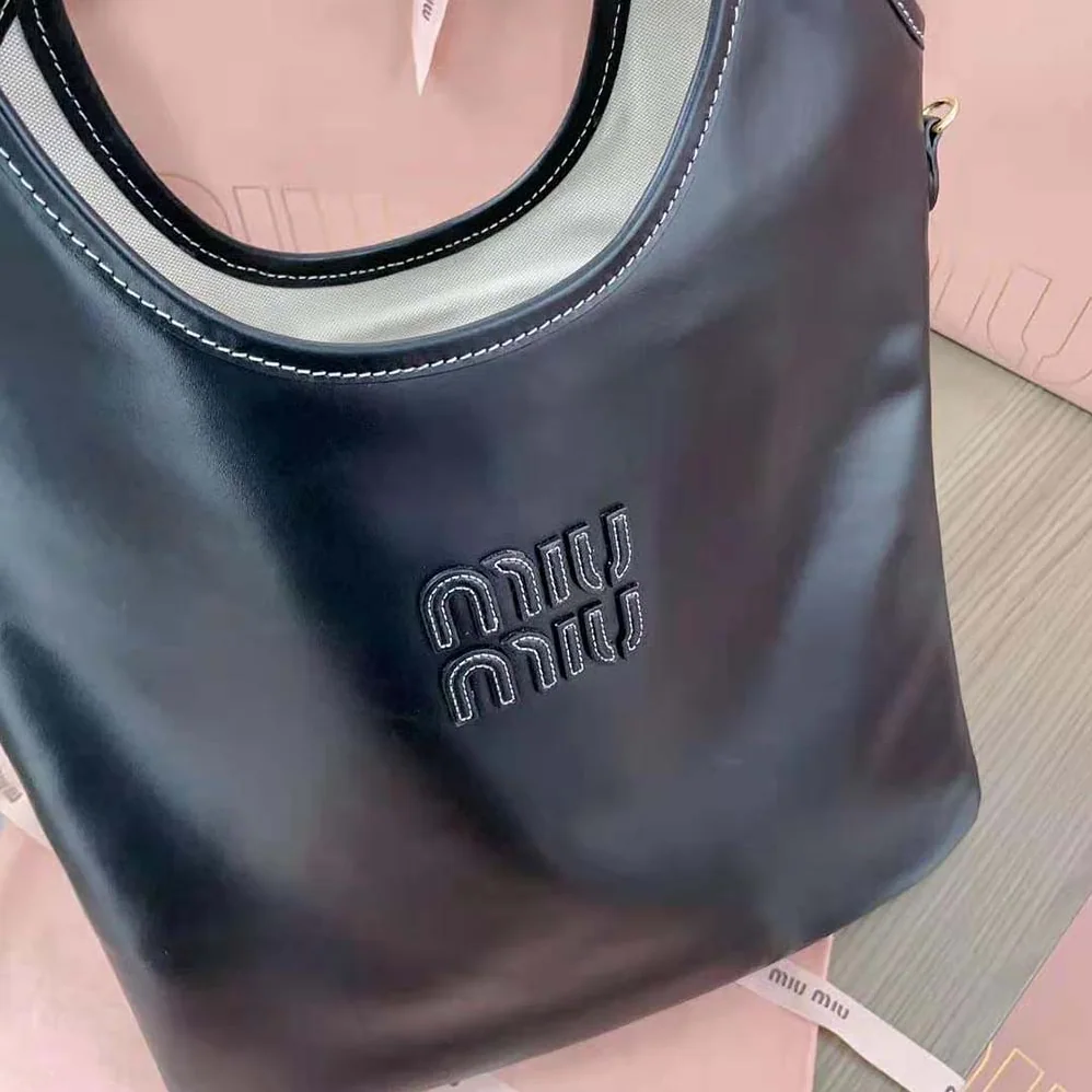 Miu Miu IVY Leather Bag with Leather Lettering Logo for Women in Black Miu Miu IVY Leather Bag with Leather Lettering Logo for Women in Black