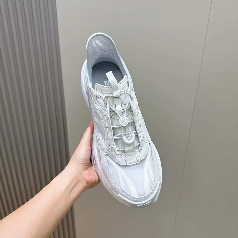 Fendi F-Light Sneakers White Leather and Mesh Running Shoes for Unisex