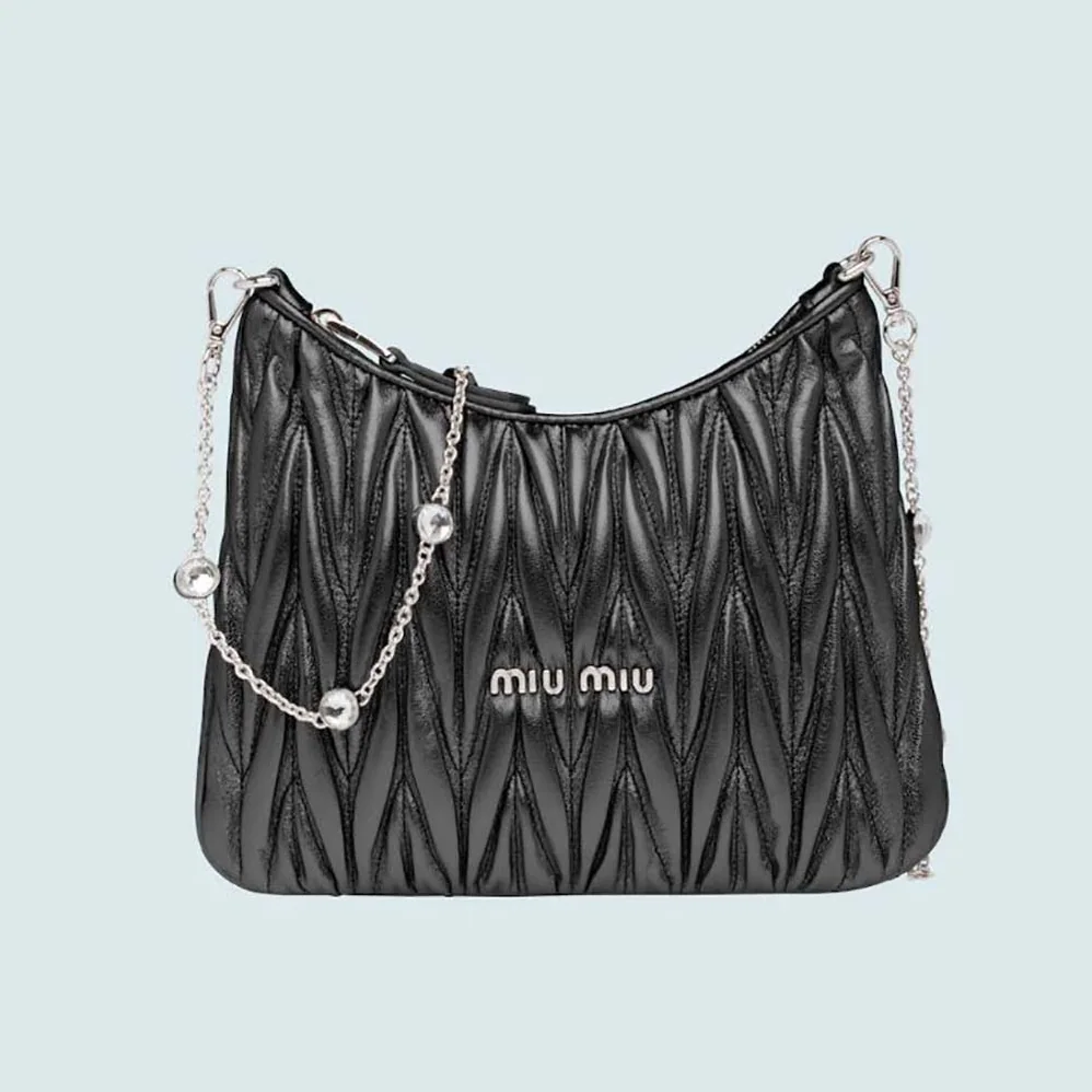 Miu Miu Small Matelassé Nappa Leather Shoulder Bag for Women in Black